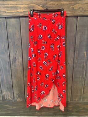 Express Red Floral Wrap-Front Maxi Skirt